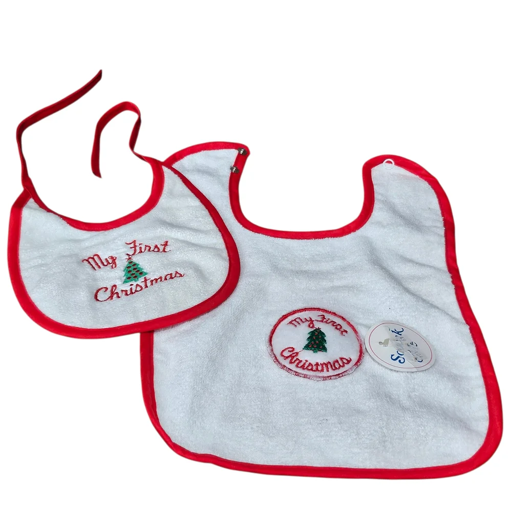 Vintage First Christmas Baby Bib 70s 80s Alexis USA Embroidered‎ 100% Cotton